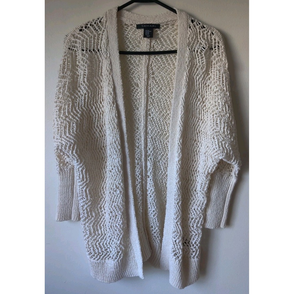 Tahari Women's Knit Oversized Cardigan Open Front Ribbed Cuffs Size XXS